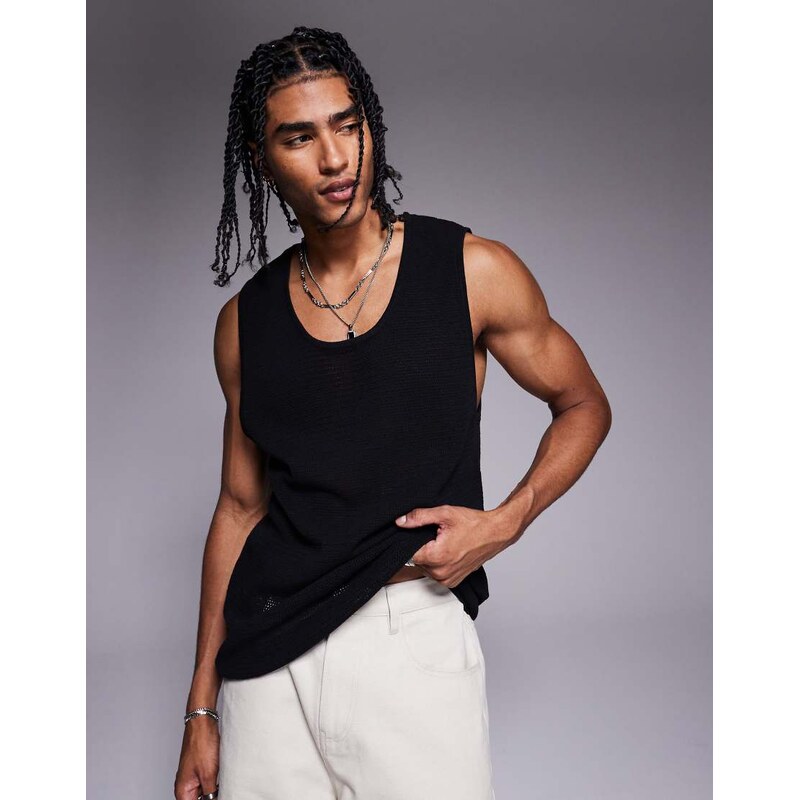 ADPT overszied knitted crochet vest in black