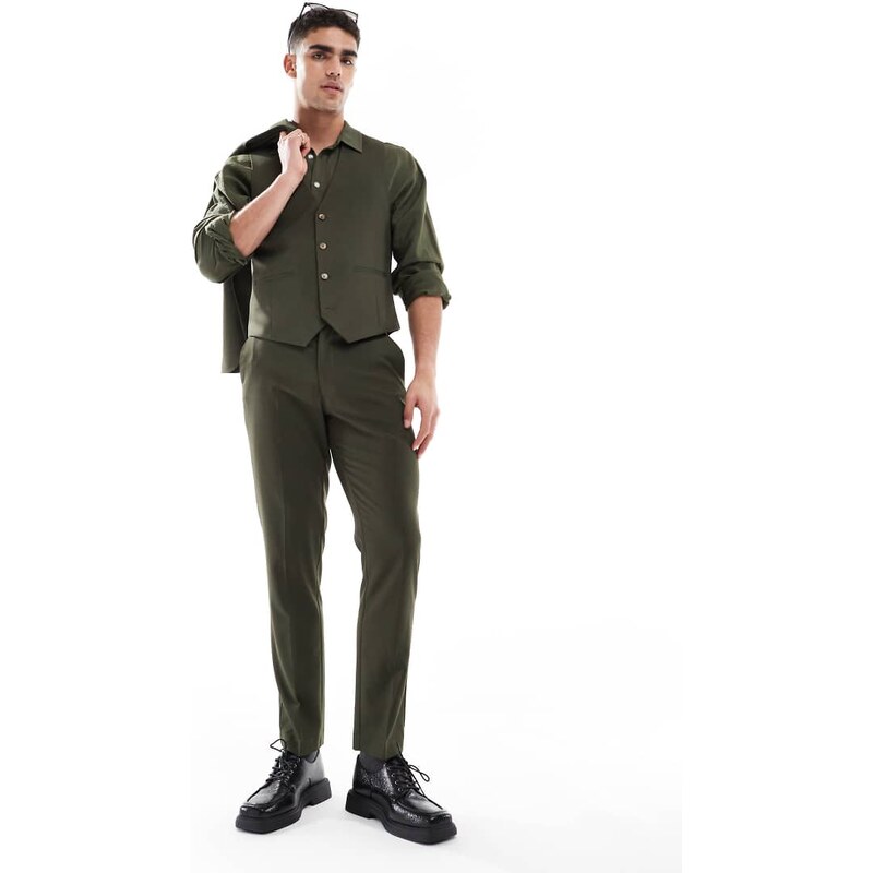 ASOS DESIGN slim suit trousers in olive green