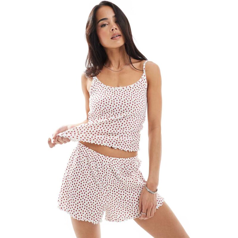 Lindex printed pointelle lettuce edge shorts in strawberry print-Multi 106168248