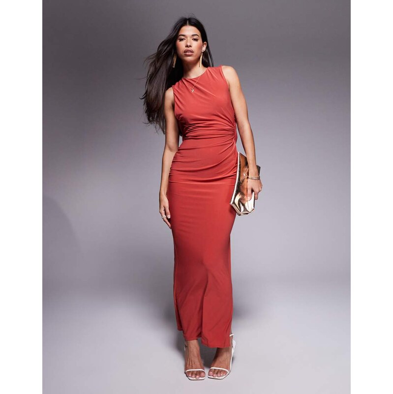 ASOS DESIGN high neck maxi dress with asymmetric cowl back and