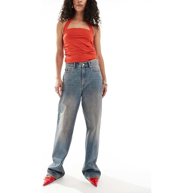 Dr Denim Echo regular fit straight leg in stray sky peach distressed 106168380