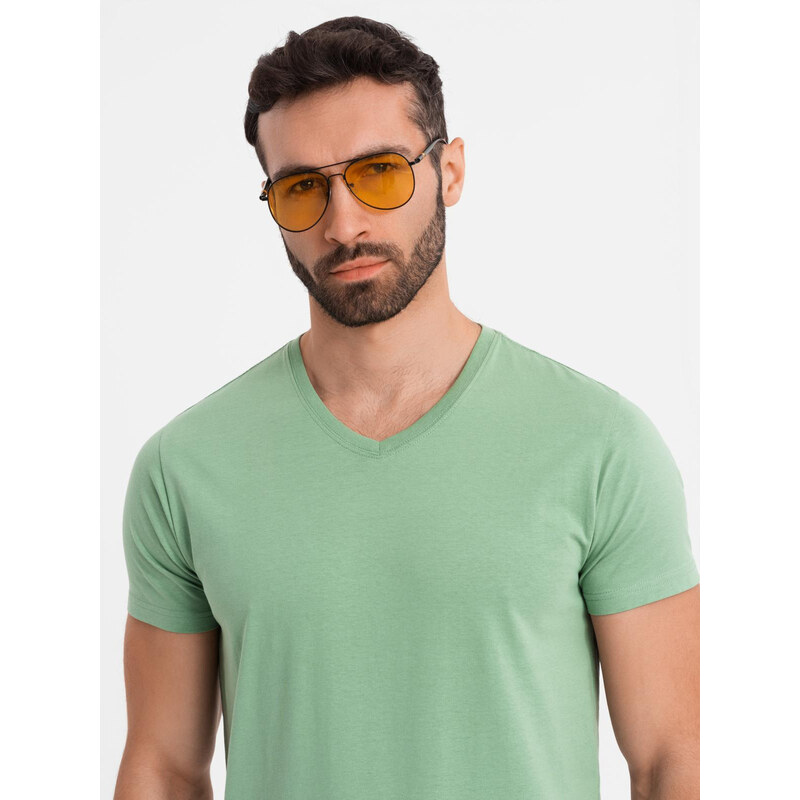 Ombre BASIC mens cotton classic tee with v-neck - green