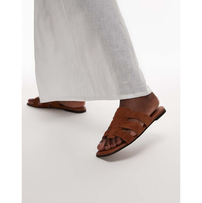ARKET real suede crossed strap flat slides sandals in brown