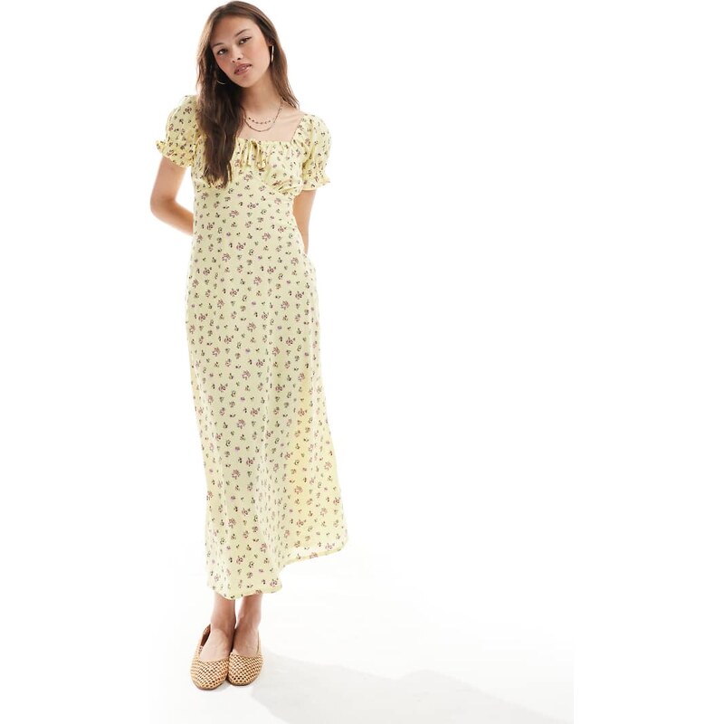New Look milkmaid midi dress in yellow floral