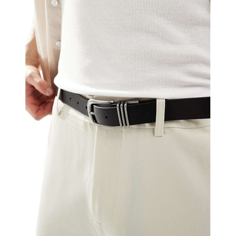 ASOS DESIGN triple metal keeper belt in pebble black faux