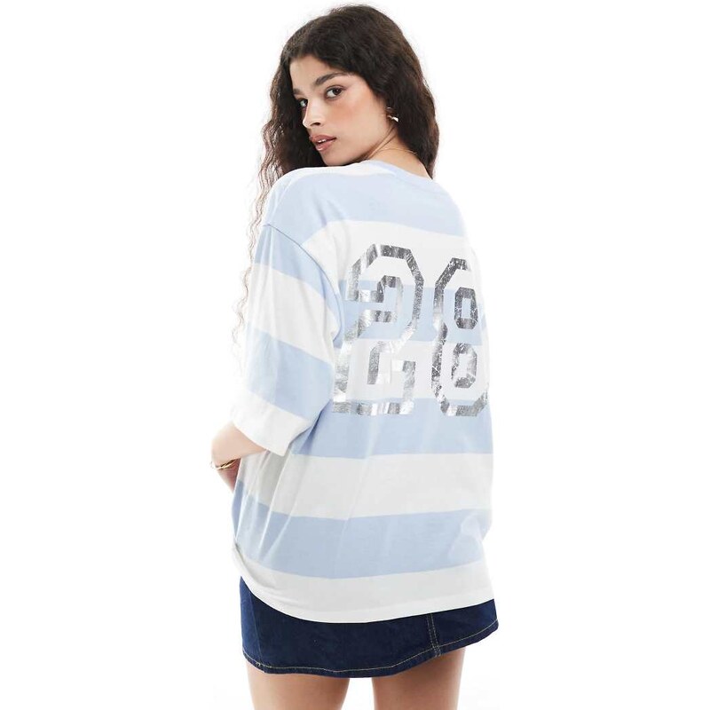 Monki oversized short sleeve t-shirt with varsity back print in blue 106178862