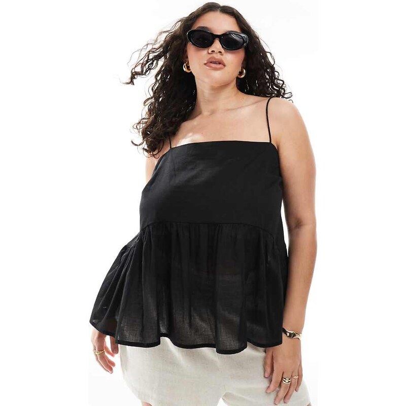 ASOS Curve ASOS DESIGN Curve cami with volume peplum and tie straps in 115511163