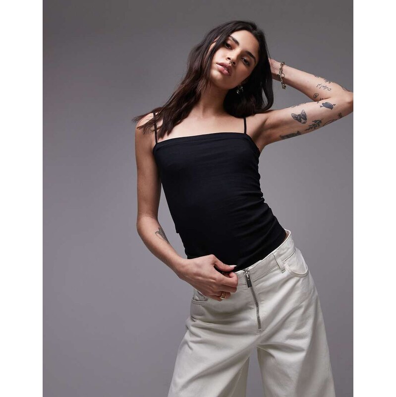 Topshop spaghetti strap tube top in black 107712328