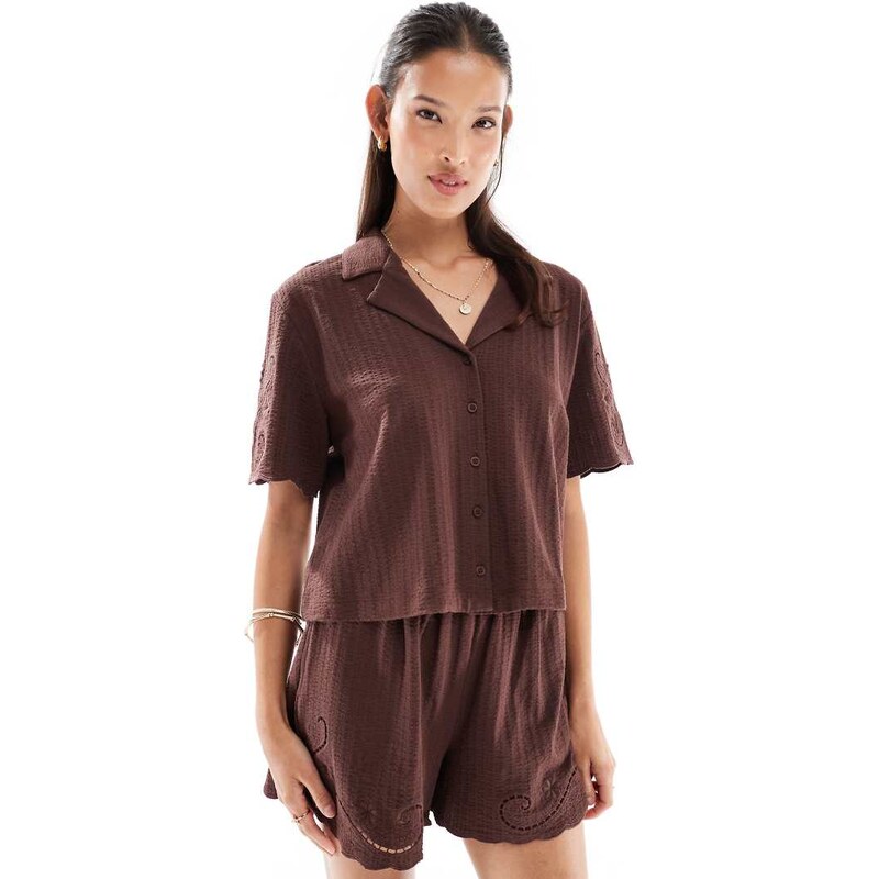 Miss Selfridge broderie detail crop top co-ord in chocolate with 106302665