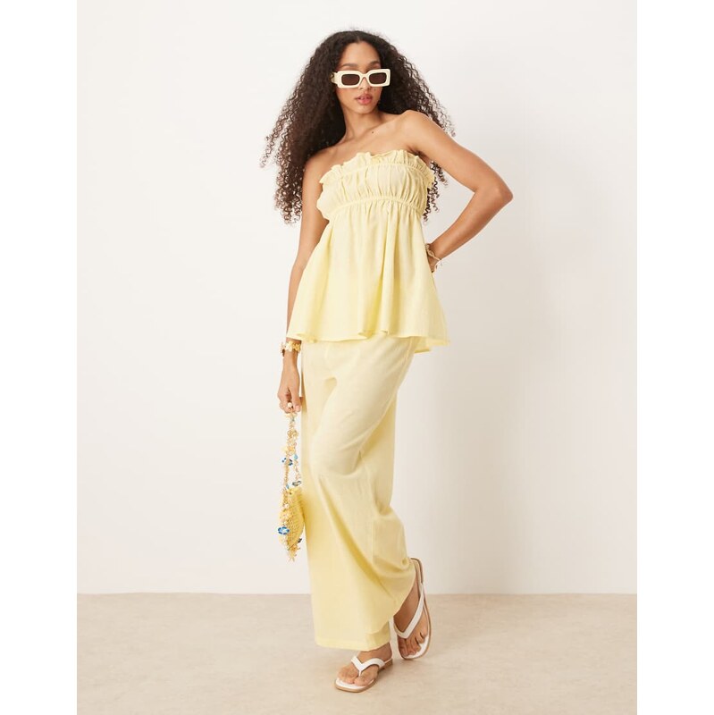 Esmee Exclusive relaxed leg linen look trousers in butter yellow 114866678
