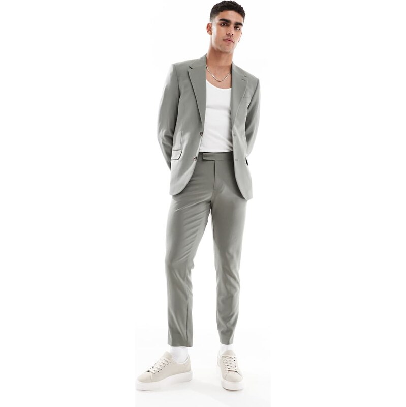 ASOS DESIGN four way stretch skinny suit trousers in sage green