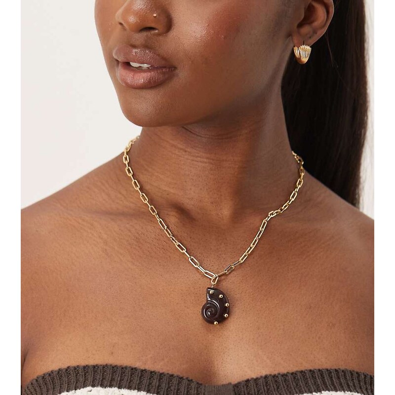Orelia gold plated statement resin shell chain necklace in brown