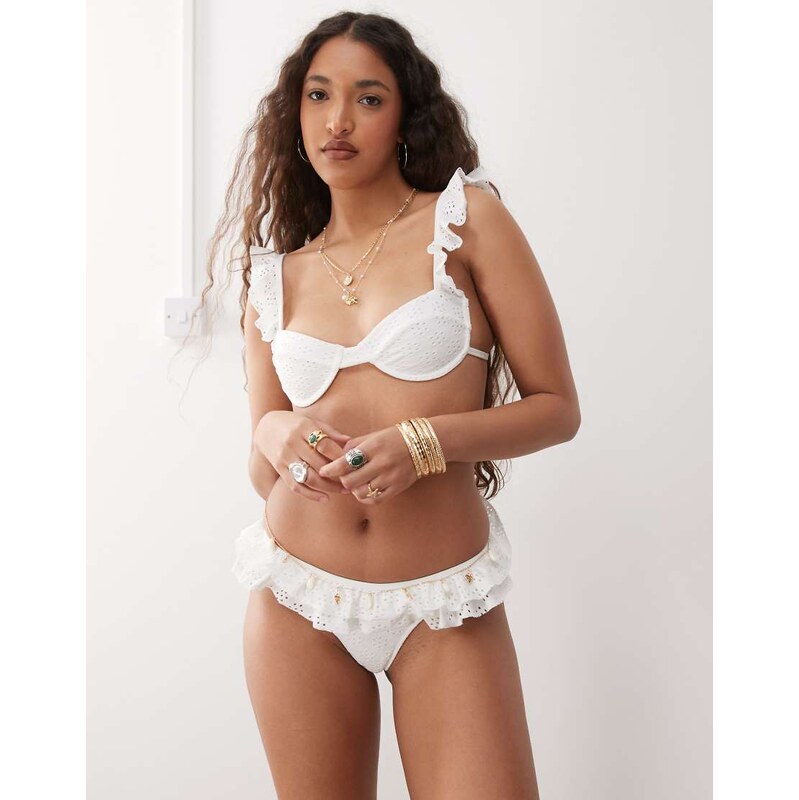 Lioness Daydream broderie ruffle strap underwire bikini top co-ord in 115511910