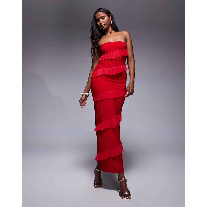 Fashionkilla double sculpted slinky bandeau ruffle maxi dress in