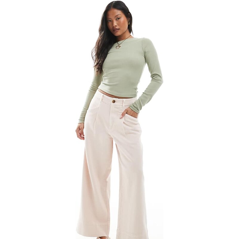 ASOS Petite ASOS DESIGN Petite laundered cropped wide leg trousers in 106188323