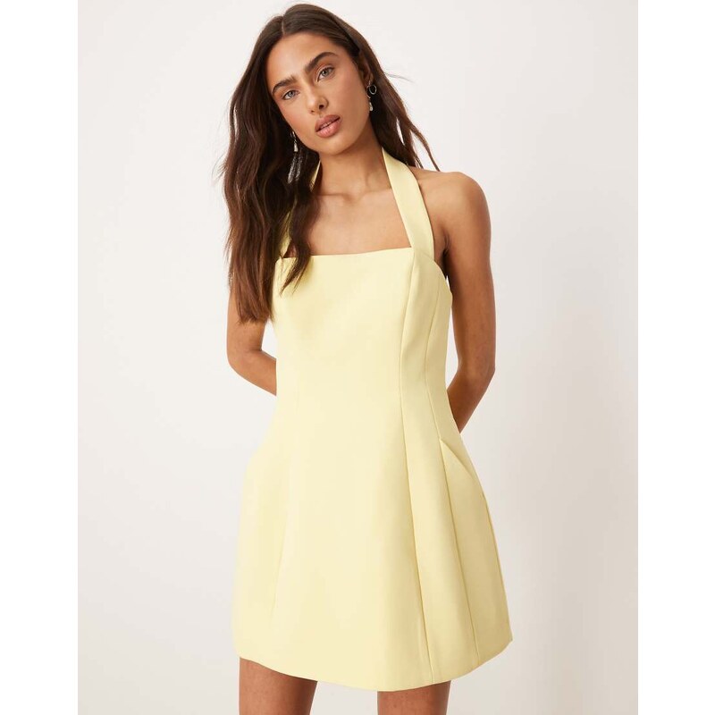 Bardot Nevelle hourglass halter neck mini dress in canary yellow 107020782