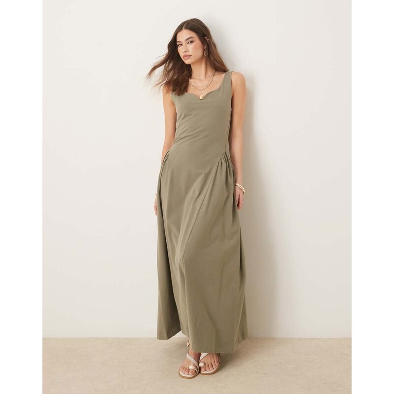 ASOS DESIGN summer maxi dress with full skirt in sage-Blue