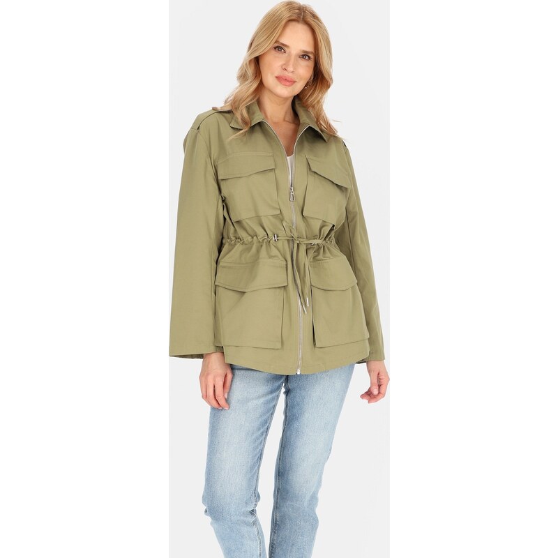 Perso Khaki lehká dámská parka na zip 106187988