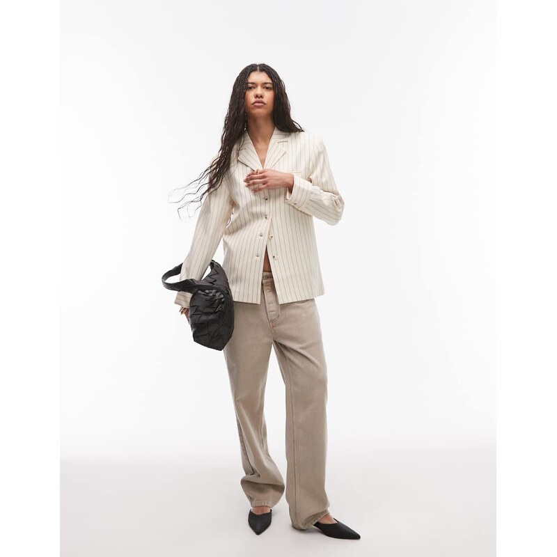 Topshop blazer in cream stripe-Neutral 107025124