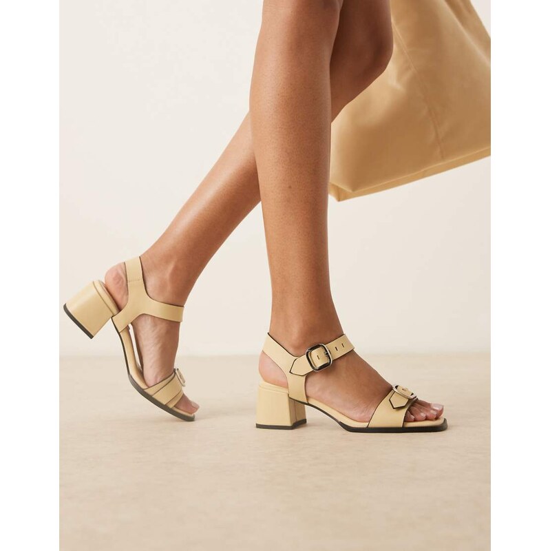 ASOS DESIGN Harland premium leather buckle detail mid heeled shoes in 113260803