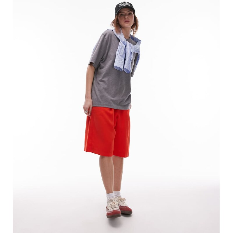 Topshop tailored longline pull on shorts in red