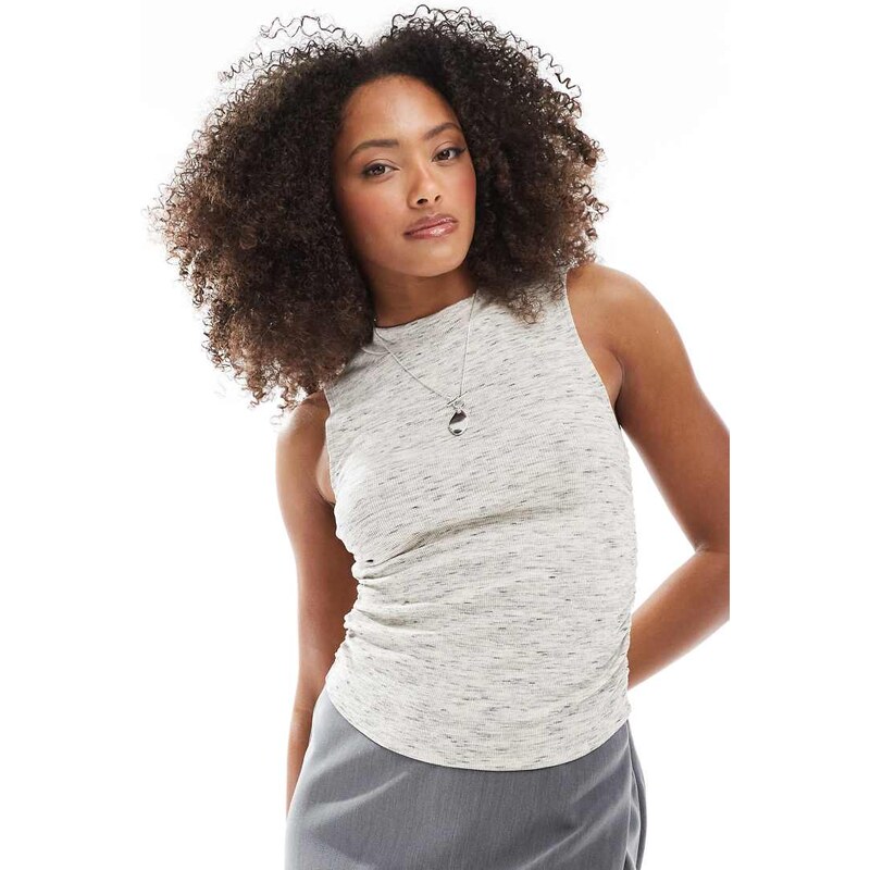 ASOS DESIGN ASOS DESING ribbed tank with ruched side detail in grey marl