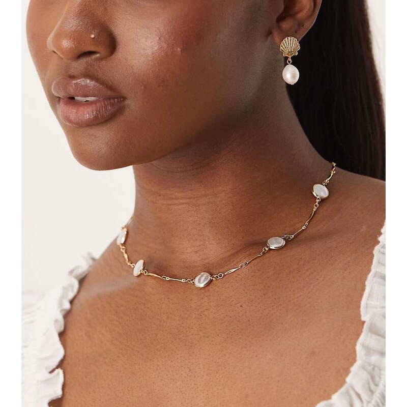 Orelia gold plated pearl necklace in pale gold 106195910