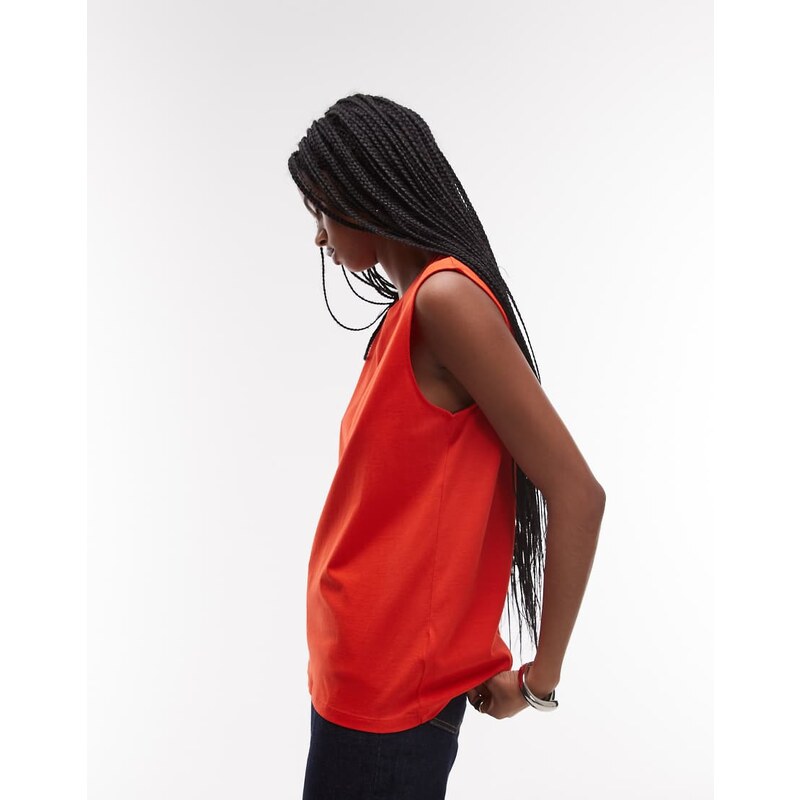 ARKET jersey t-shirt top with cap sleeves in red 106195989