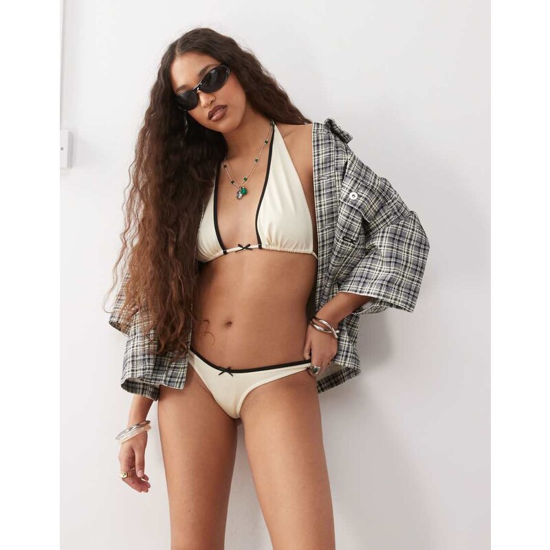 Lioness Ramirez bow detail contrast trim bikini bottom co-ord in cream 115511912