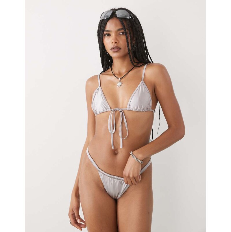 Lioness Cindy gathered metallic bikini bottom co-ord in silver 106195974