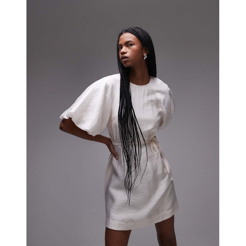 & Other Stories mini dress with puff sleeves with tie-back belt
