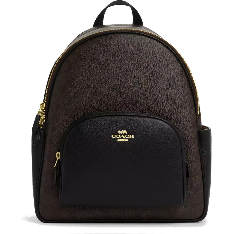 COACH Batoh Court Backpack In Signature Canvas Gold Walnut Black