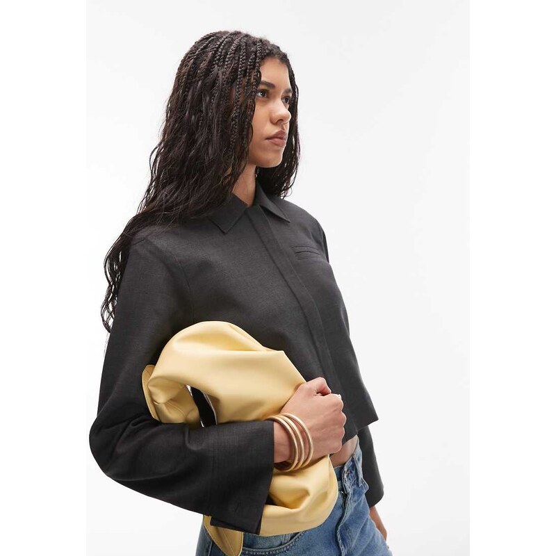 Topshop zip up cropped jacket in charcoal-Grey 108149152