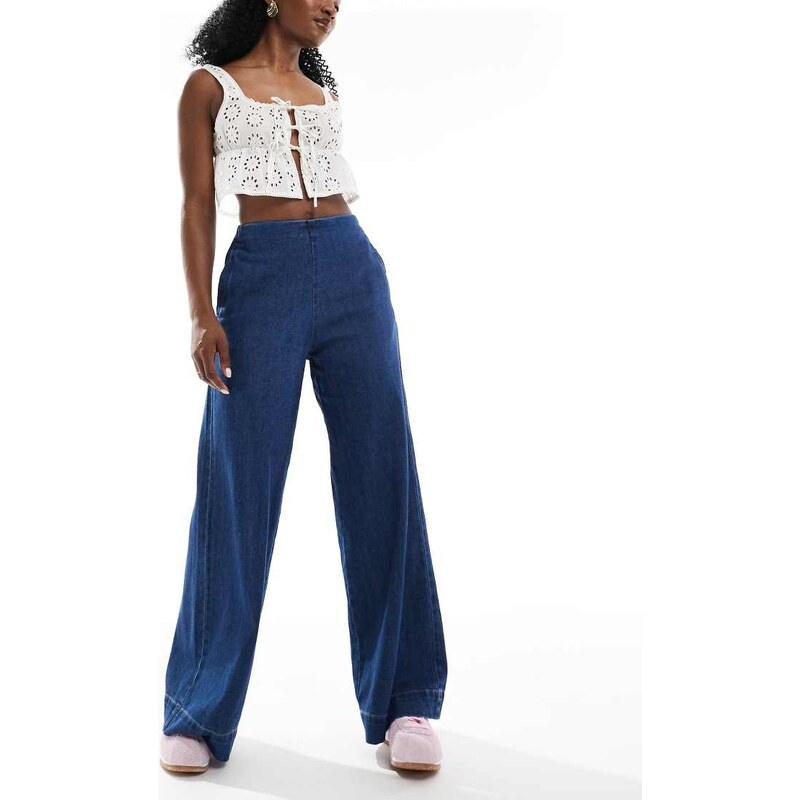 ASOS DESIGN soft wide leg jean with clean front in rinse-Blue