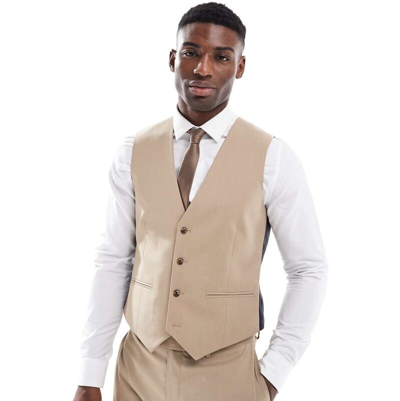 ASOS DESIGN slim suit waistcoat in mink brown