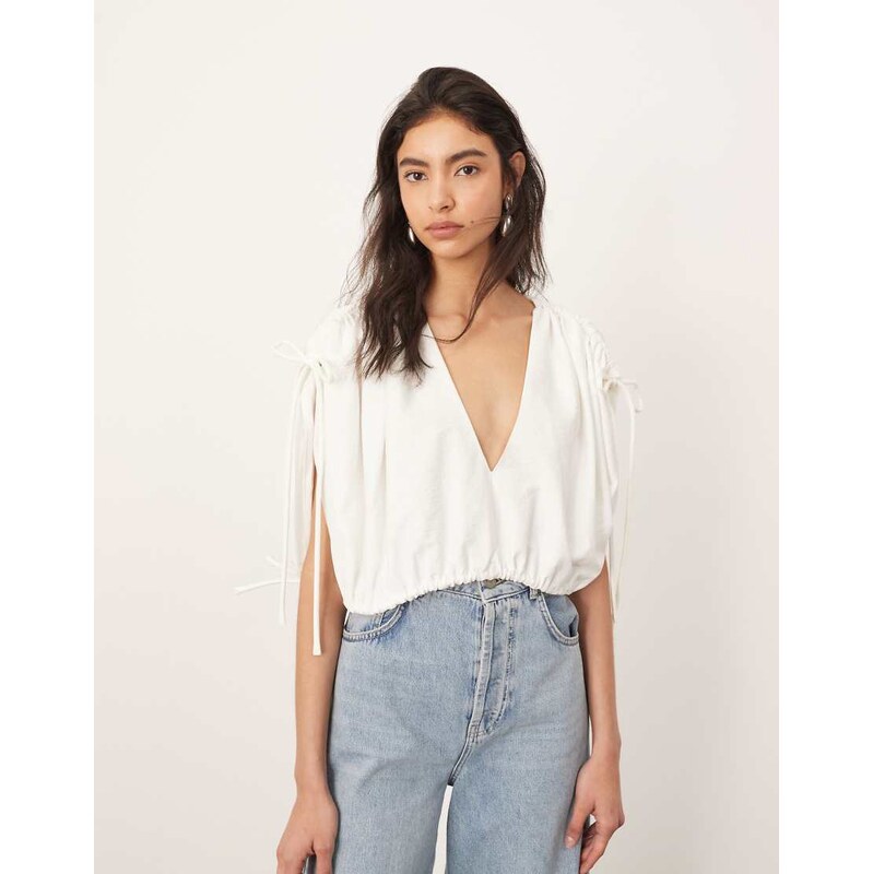 ARRANGE plunge top with ruched detail in ivory-White 114596848