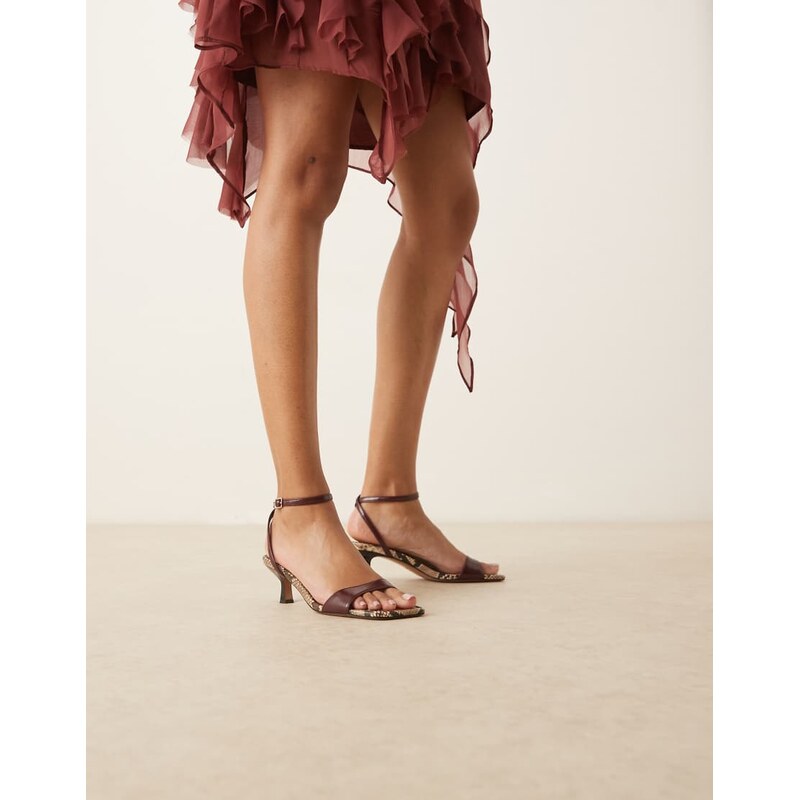 ASOS DESIGN Heart Throb barely there kitten heel sandals in burgundy 106238416