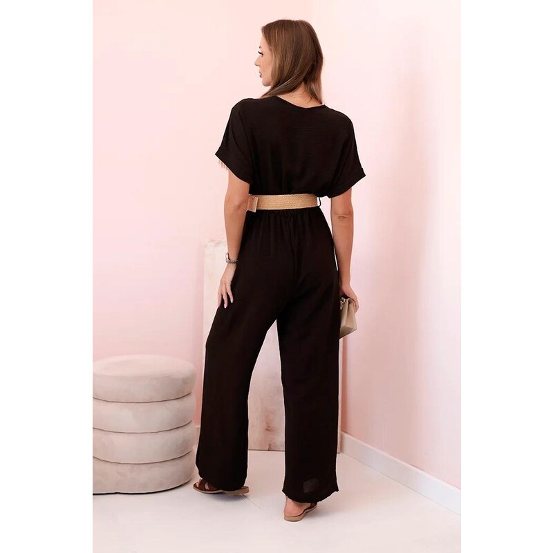 MladaModa Elegantní overal s ozdobným páskem model 5877 hnědé 106609788