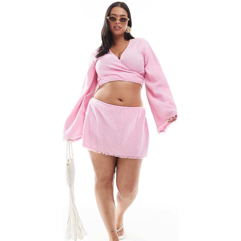 ASOS Curve ASOS DESIGN Curve Callie cheesecloth frayed beach skirt in 110723699