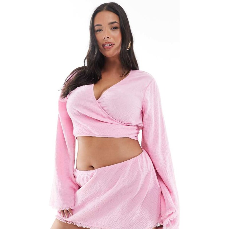 ASOS Curve ASOS DESIGN Curve Callie cheesecloth frayed wrap front 106217168