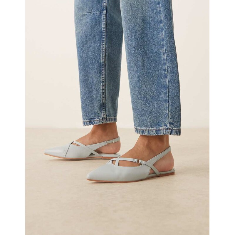 ASOS DESIGN Lantern pointed strappy flat slingbacks in pale blue 106293389