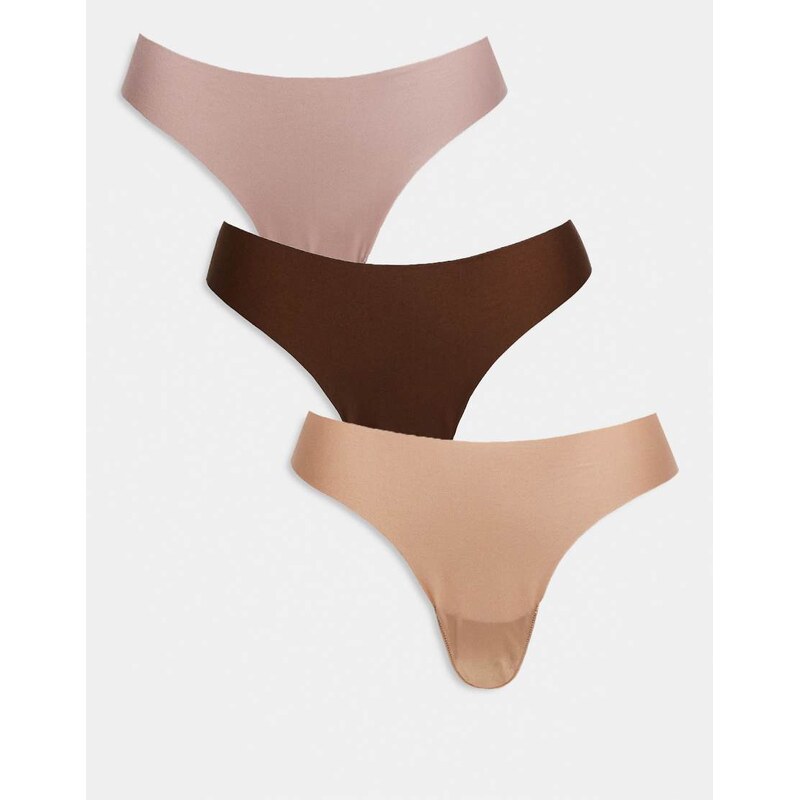 ASOS DESIGN 3 pack no vpl thong in neutrals-Multi 106225893