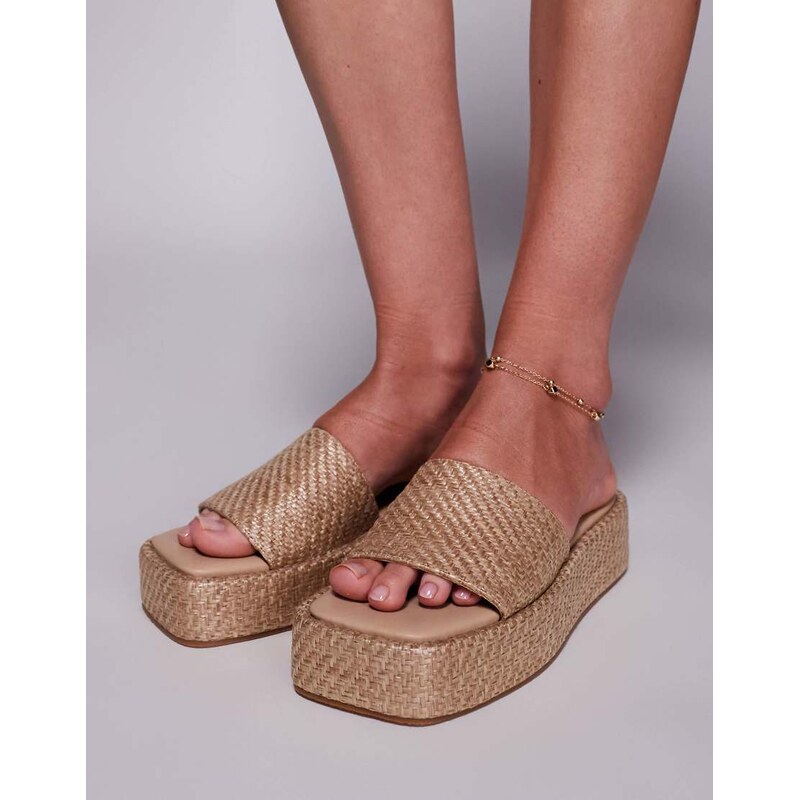 Public Desire Eclipse raffia slip on flatform sandals-Neutral