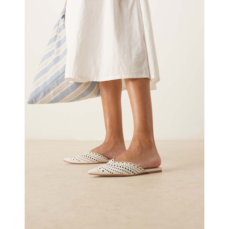 ASOS DESIGN Labyrinth cut-out pointed flat mules in white 111325572