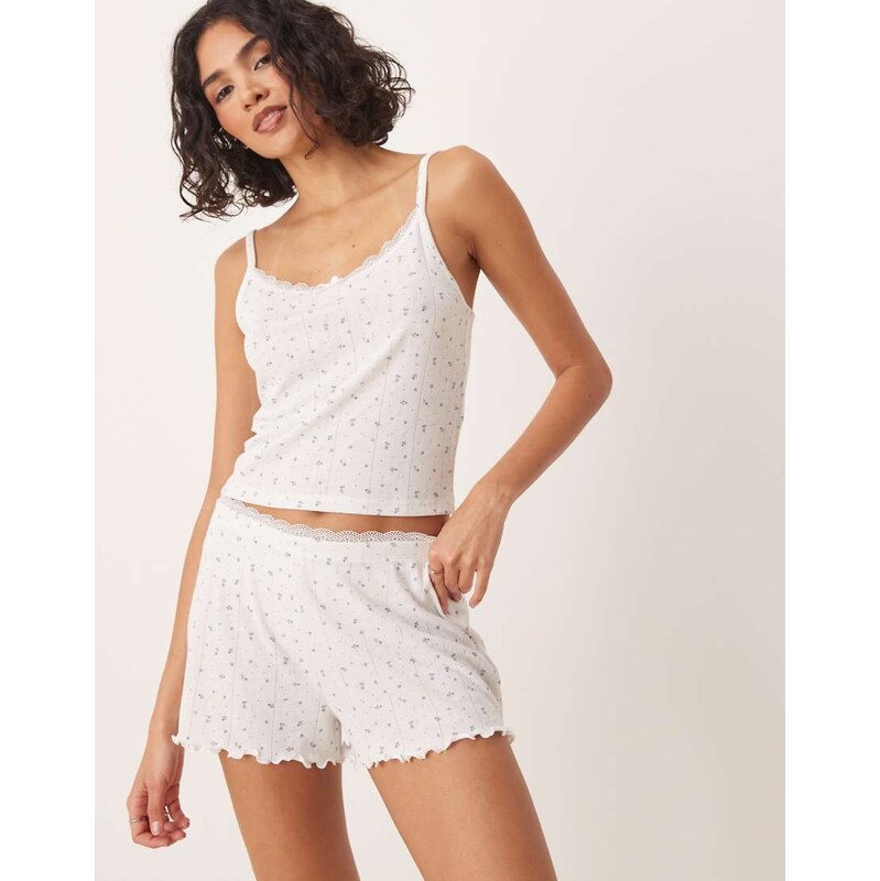 Urban Threads pointelle shorts in ditsy floral print-White 106220799