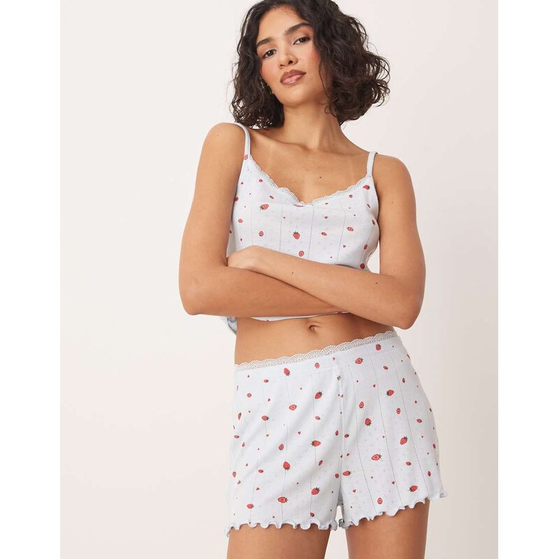 Urban Threads pointelle shorts in printed strawberry print-Multi 106233346
