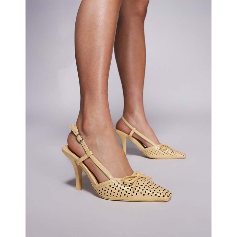 Public Desire Alchemy laser cute sling back heels with bow in yellow 114866636