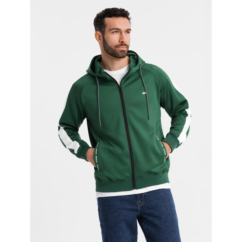 Ombre Unzipped mens hooded sweatshirt with piping - dark green