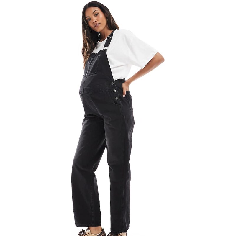 ASOS Maternity ASOS DESIGN Maternity denim dungaree in washed black 115510092