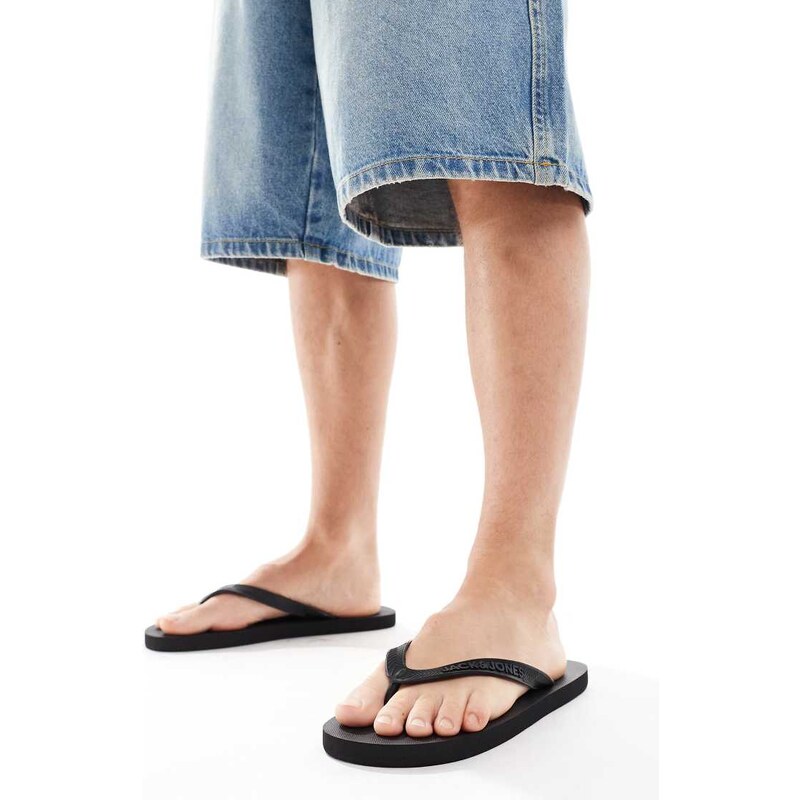 Jack & Jones logo flip flop in black